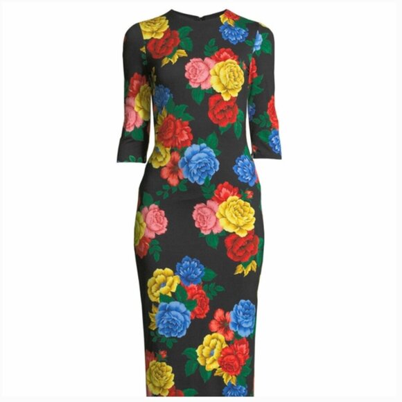 Alice + Olivia Delora Fitted Camellia Bouquet Midi Dress - Picture 1 of 8
